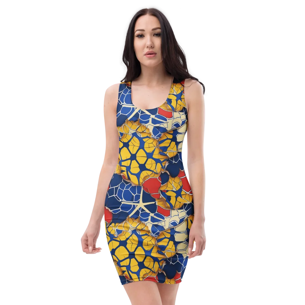 Cobalt Cellwork on Bodycon Dress — Front