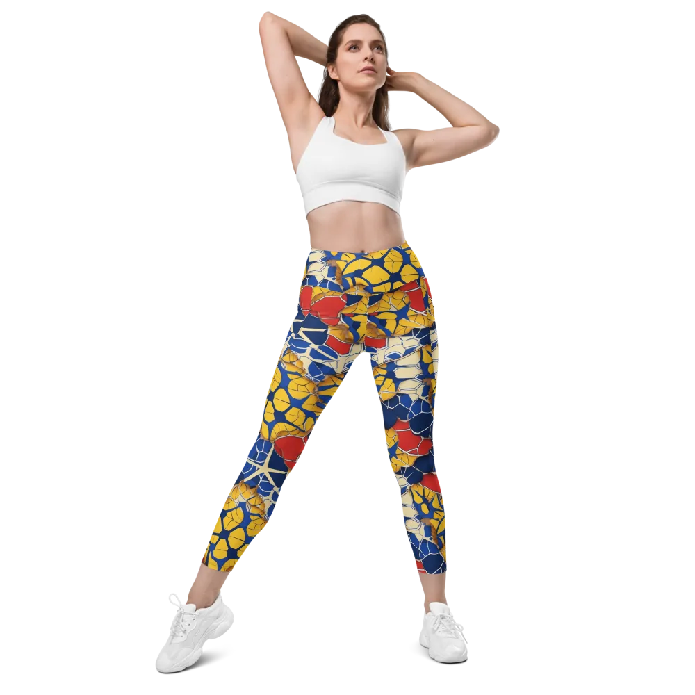 Cobalt Cellwork on Leggings with Pockets — Front