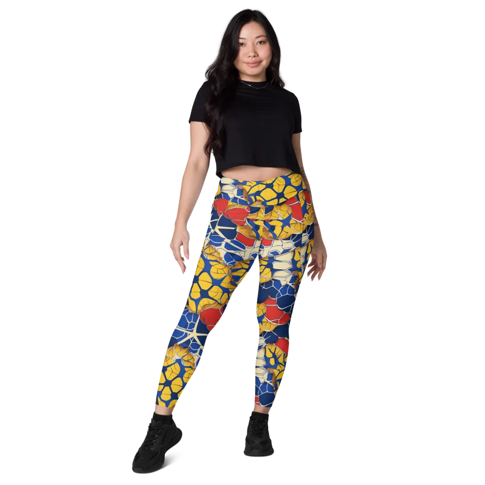 Cobalt Cellwork on Leggings with Pockets — Front