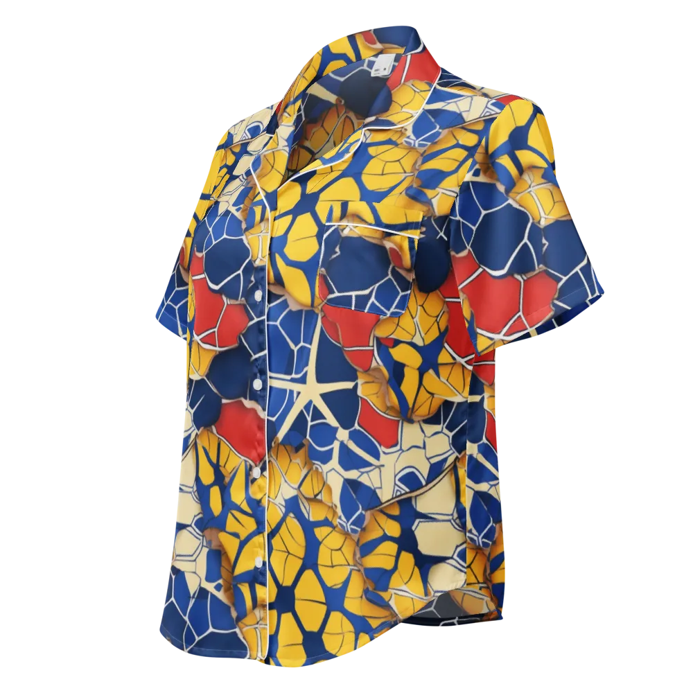 Cobalt Cellwork on Women's Short Sleeve Pajama Top — Left Front