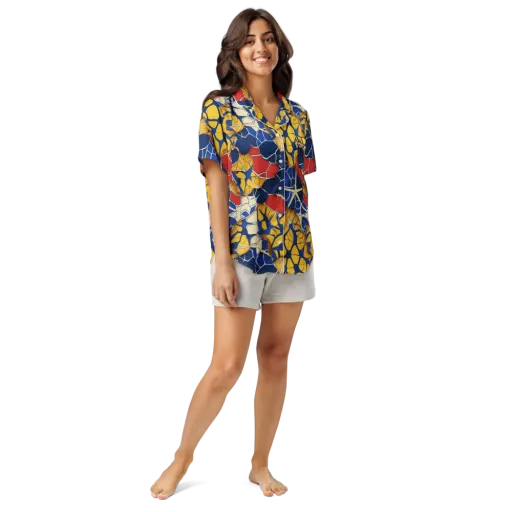 Cobalt Cellwork on a Women's Short Sleeve Pajama Top