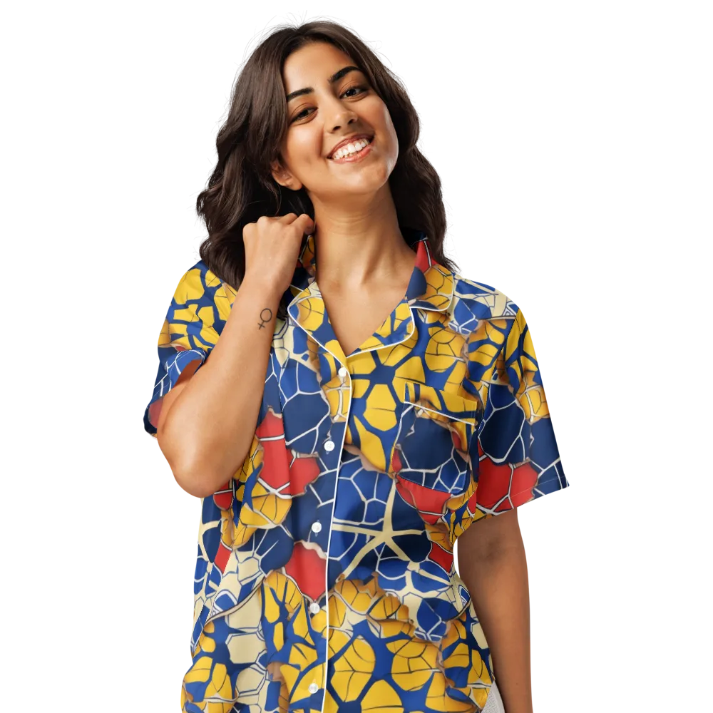 Cobalt Cellwork on Women's Short Sleeve Pajama Top — Front