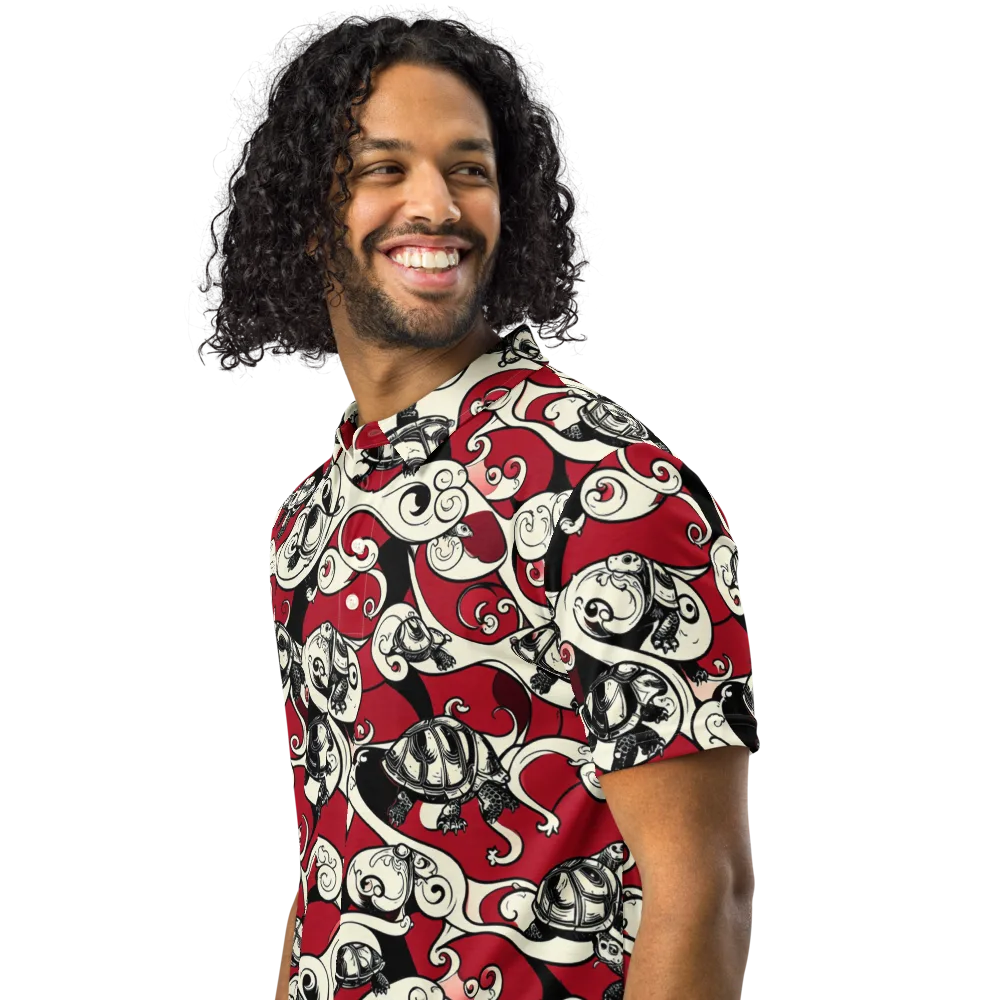 Crimson Tortoise on Men's Slim Fit Polo Shirt — Left Front
