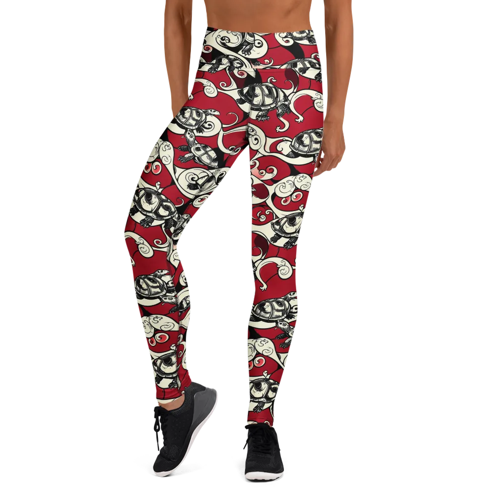 Crimson Tortoise on Yoga Leggings — Front