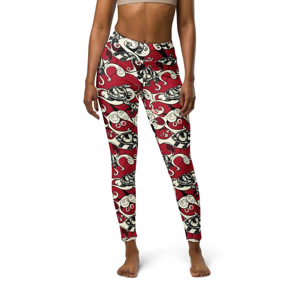 Crimson Tortoise on Yoga Leggings — Front