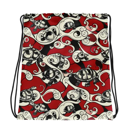 Crimson Tortoise on a Drawstring Bag