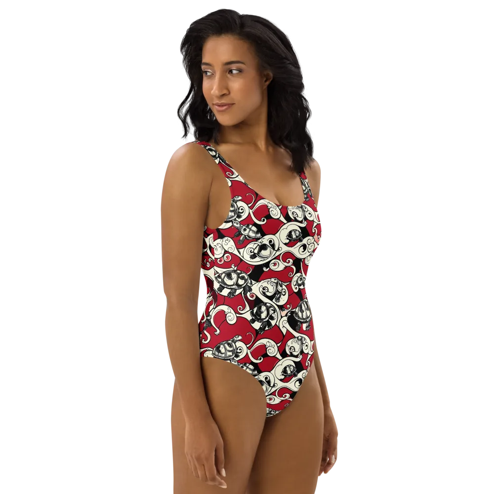 Crimson Tortoise on One-Piece Swimsuit — Right