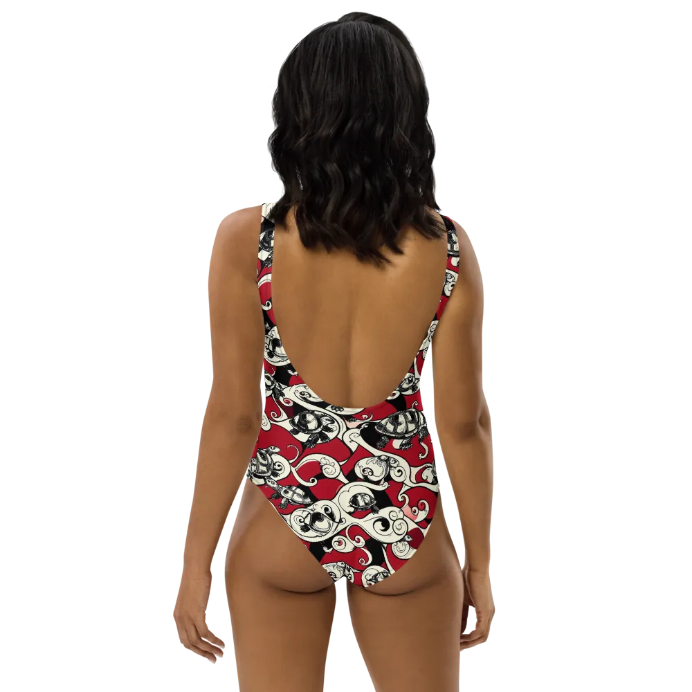 Crimson Tortoise on One-Piece Swimsuit — Back