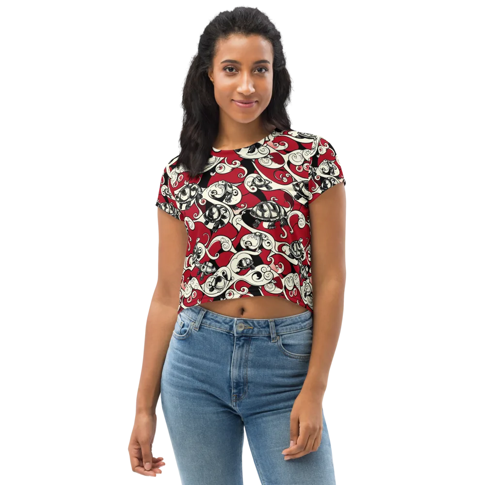 Crimson Tortoise on Crop Tee — Front