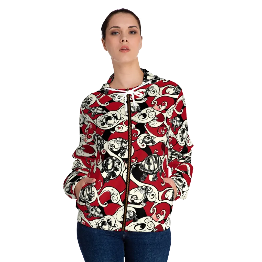 Crimson Tortoise on Women's Full-Zip Hoodie — Front On Person