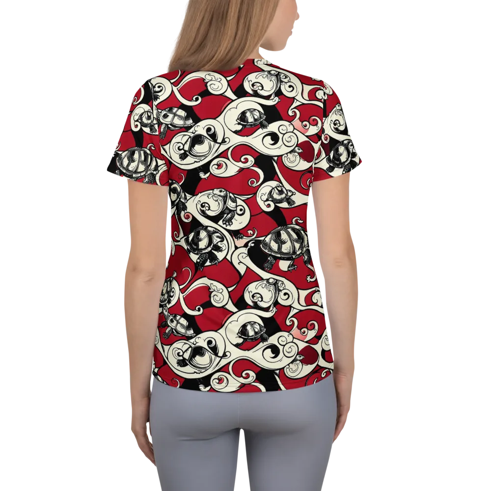 Crimson Tortoise on Women's Athletic T-Shirt — Back