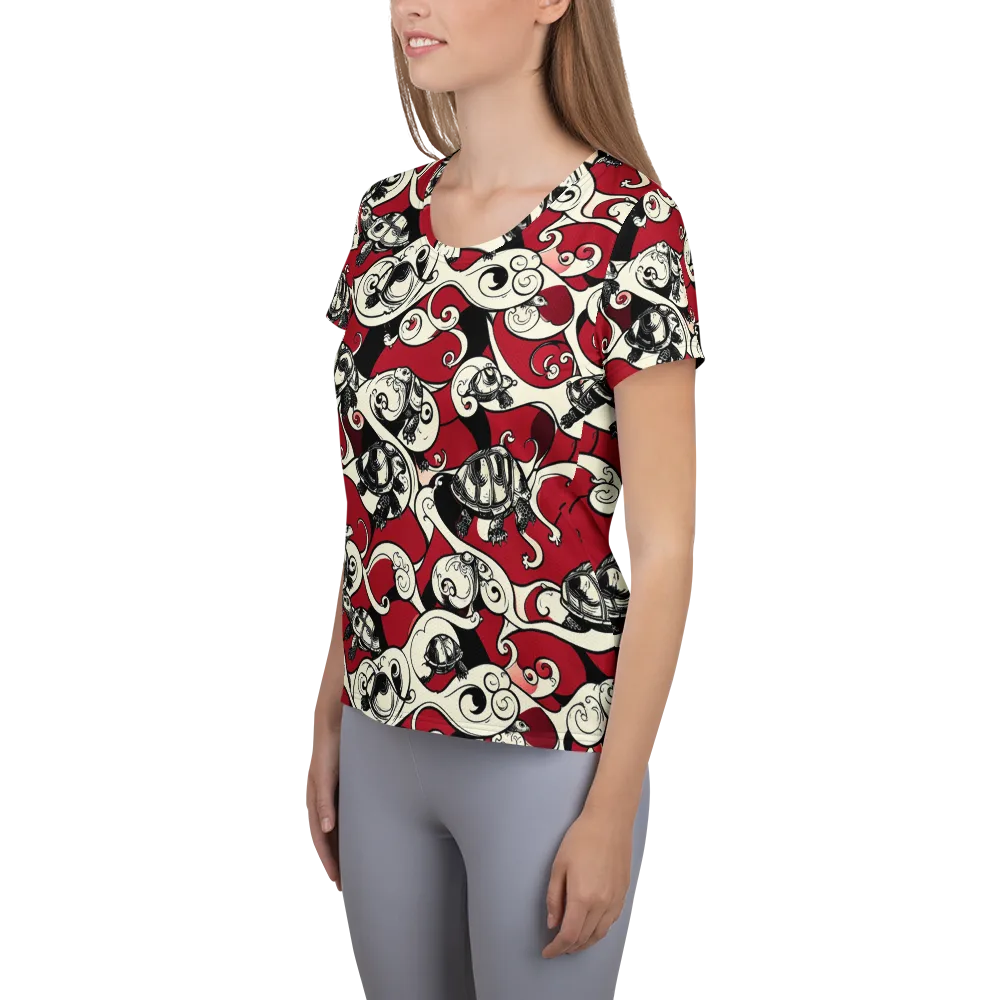 Crimson Tortoise on Women's Athletic T-Shirt — Left