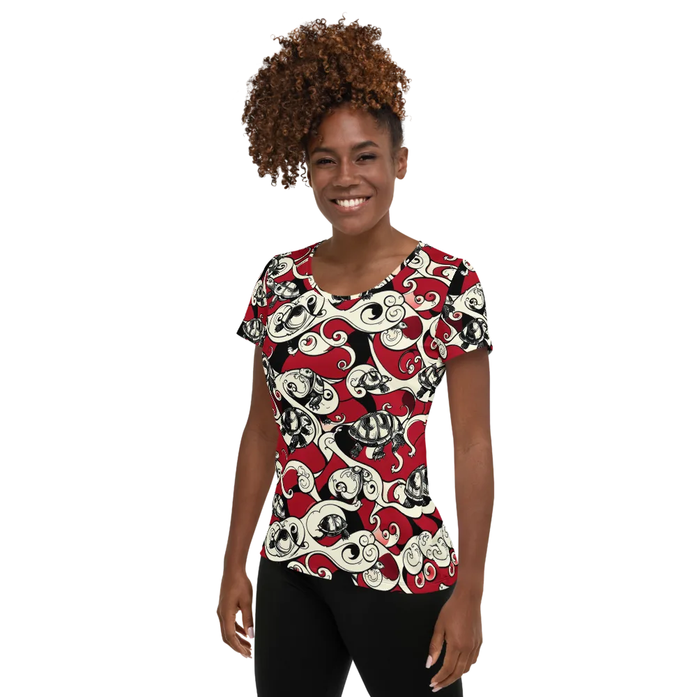 Crimson Tortoise on Women's Athletic T-Shirt — Left