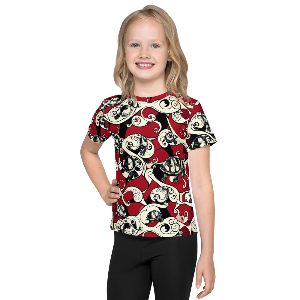 Crimson Tortoise on Kids Crew Neck T-Shirt — Front