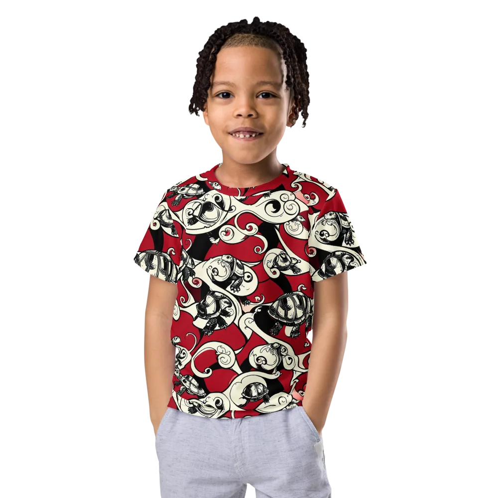 Crimson Tortoise on Kids Crew Neck T-Shirt — Front