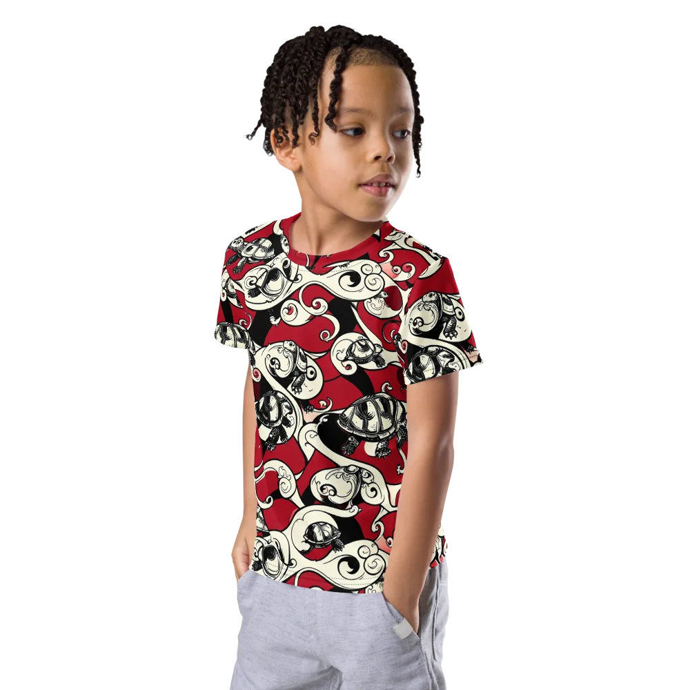 Crimson Tortoise on Kids Crew Neck T-Shirt — Left Front