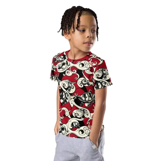 Crimson Tortoise on a Kids Crew Neck T-Shirt