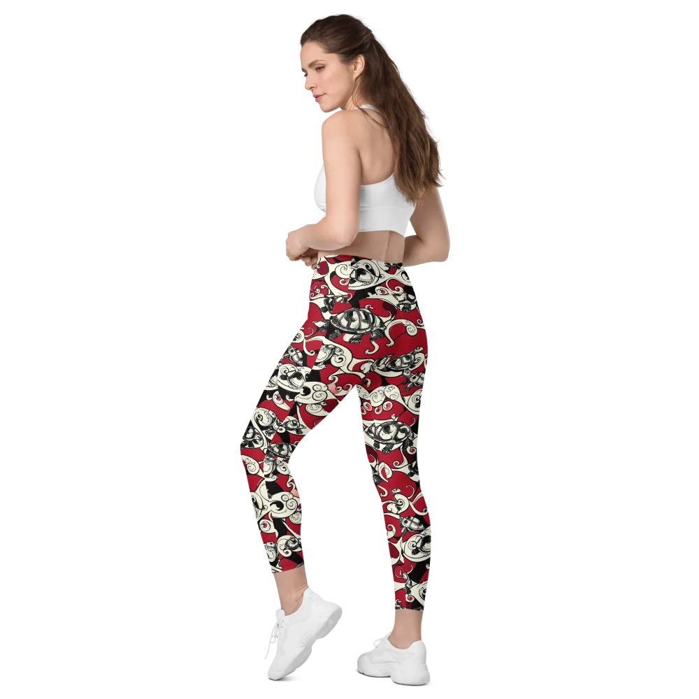 Crimson Tortoise on Leggings with Pockets — Left Back