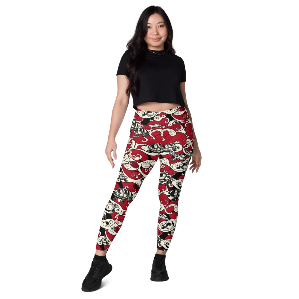 Crimson Tortoise on Leggings with Pockets — Front