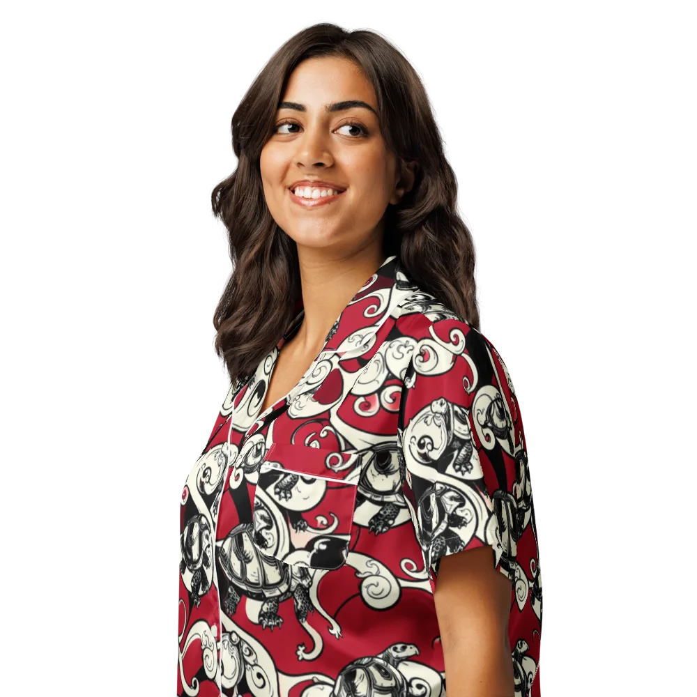 Crimson Tortoise on Women's Short Sleeve Pajama Top — Left Front