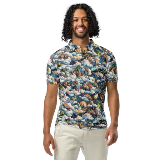 Cloud Menagerie on a Men's Slim Fit Polo Shirt