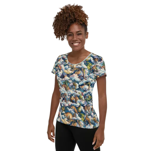 Cloud Menagerie on a Women's Athletic T-Shirt