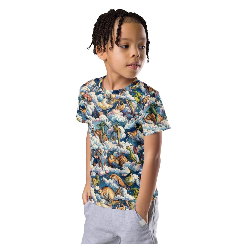 Cloud Menagerie on Kids Crew Neck T-Shirt — Left Front