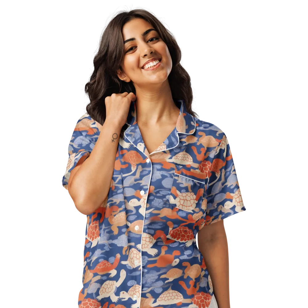 Terrapin Current on Women's Short Sleeve Pajama Top — Front