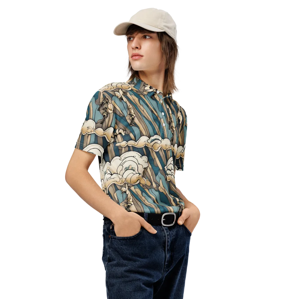 Art Nouveau Undertow on Men's Slim Fit Polo Shirt — Right Front