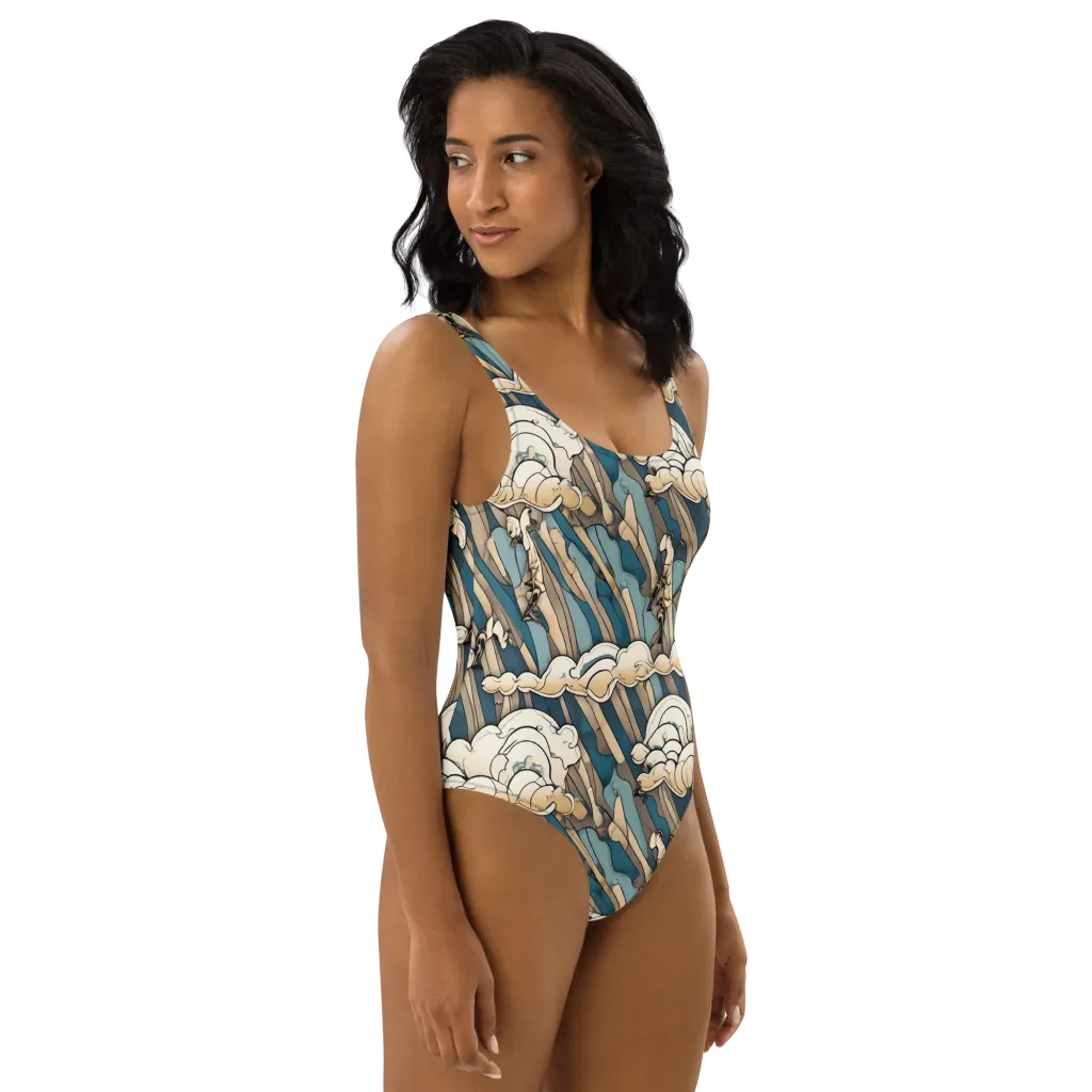 Art Nouveau Undertow on One-Piece Swimsuit — Right