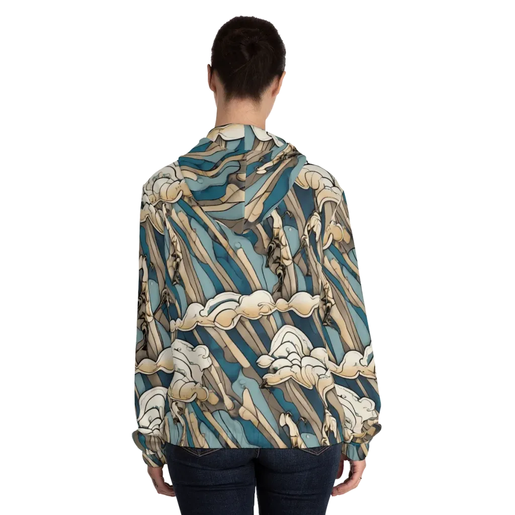 Art Nouveau Undertow on Women's Full-Zip Hoodie — Back On Person