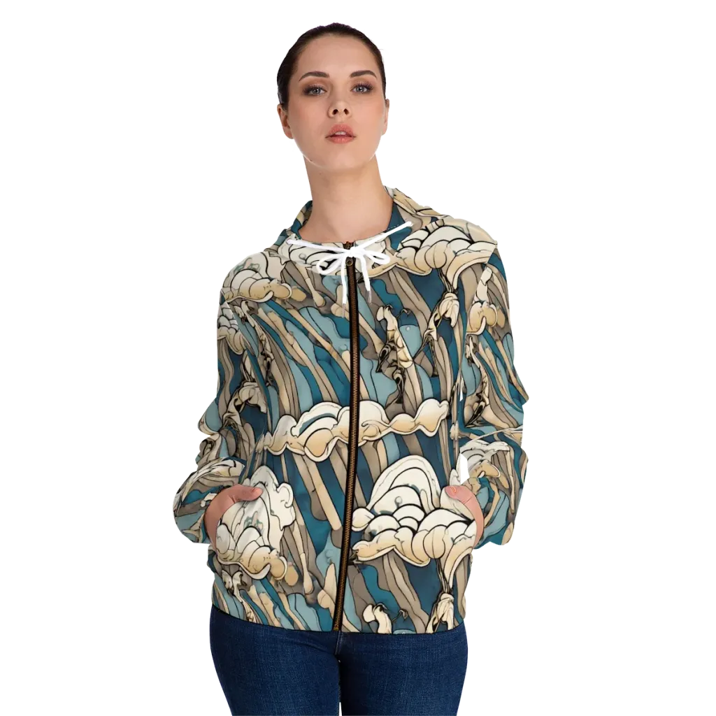 Art Nouveau Undertow on Women's Full-Zip Hoodie — Front On Person