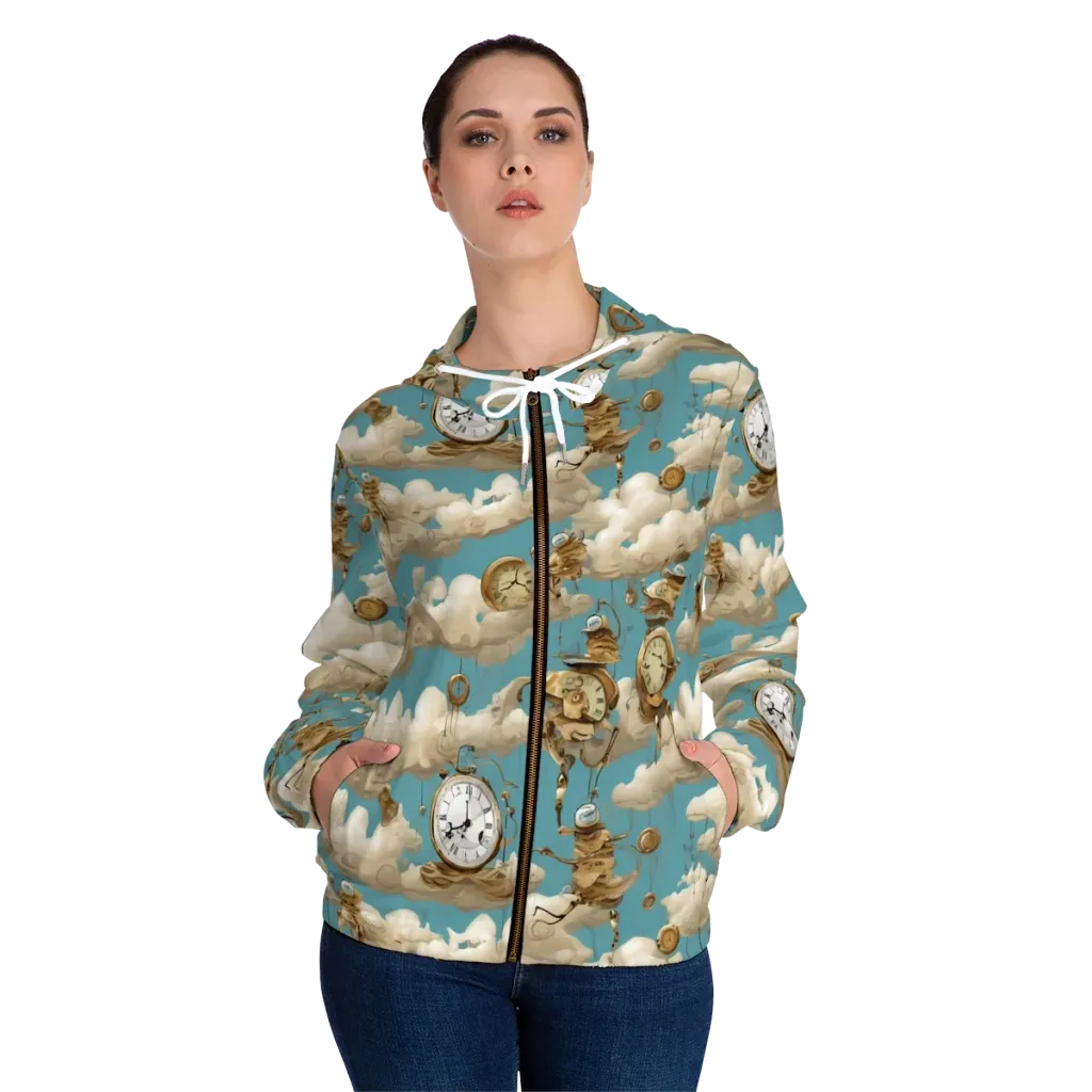 Cloudwork Clockwork on Women's Full-Zip Hoodie — Front On Person