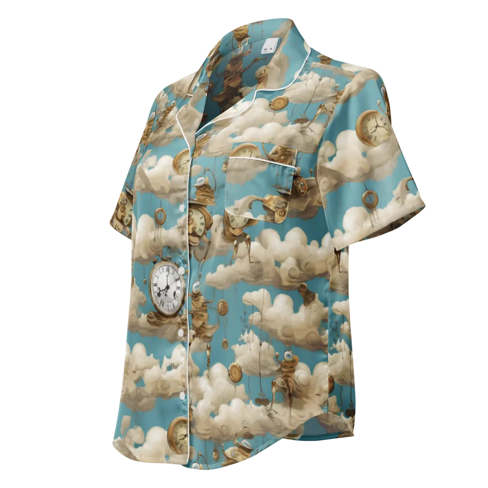 Cloudwork Clockwork on Women's Short Sleeve Pajama Top — Left Front
