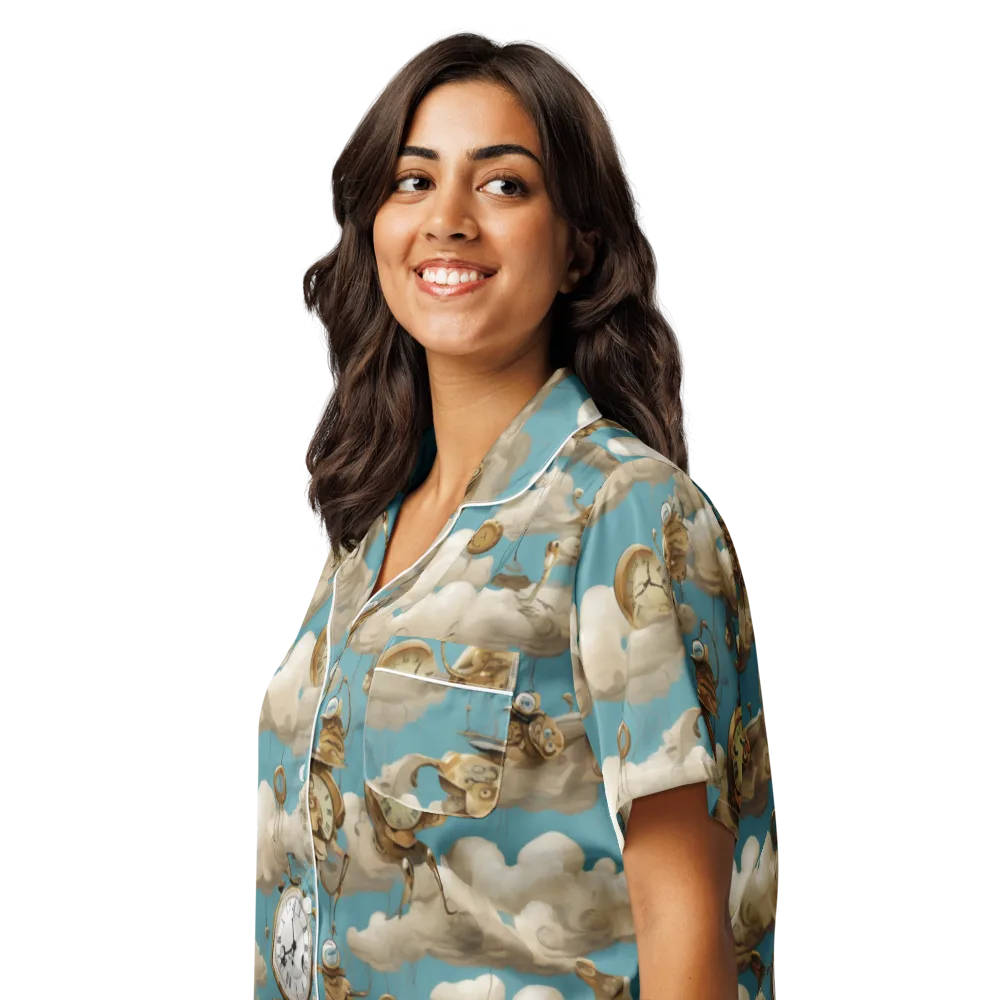 Cloudwork Clockwork on Women's Short Sleeve Pajama Top — Left Front