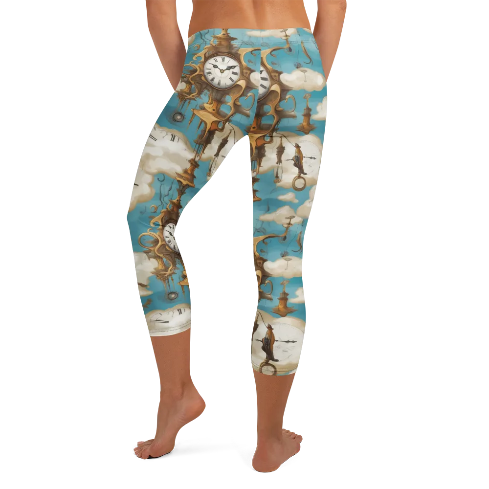 Clockwork Cloudscape on Capri Leggings — Back