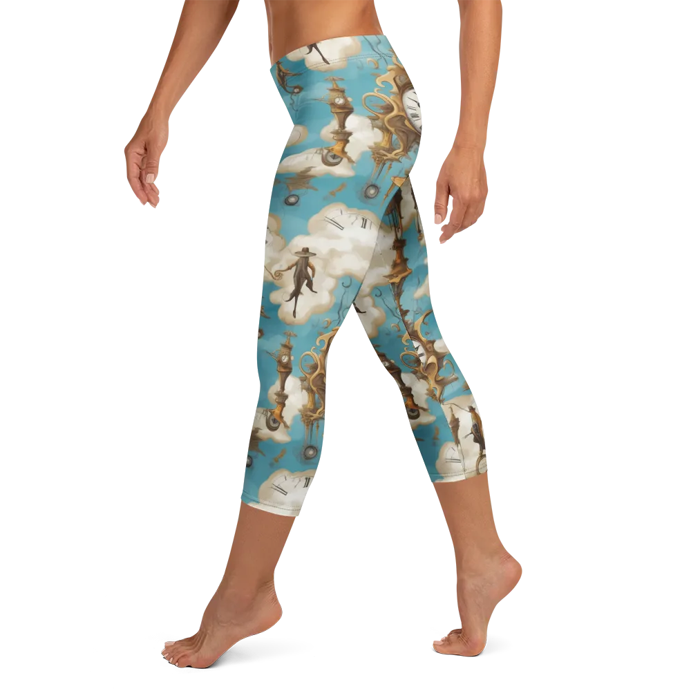 Clockwork Cloudscape on Capri Leggings — Left
