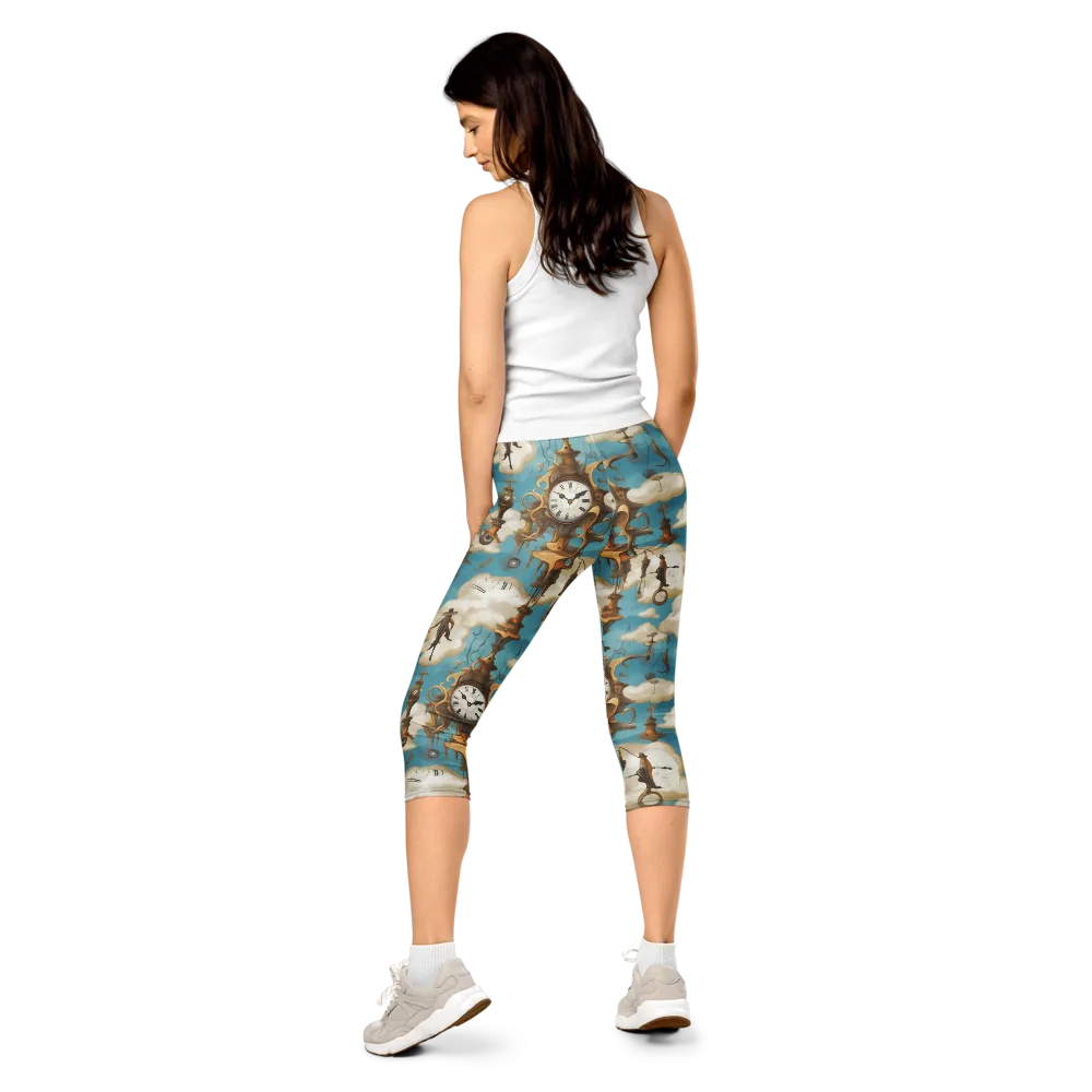 Clockwork Cloudscape on Capri Leggings — Back
