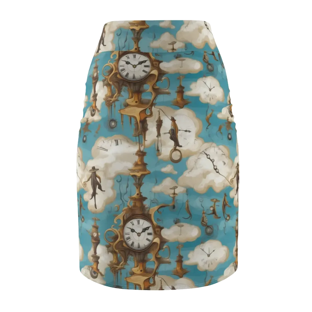 Clockwork Cloudscape on Pencil Skirt — Back