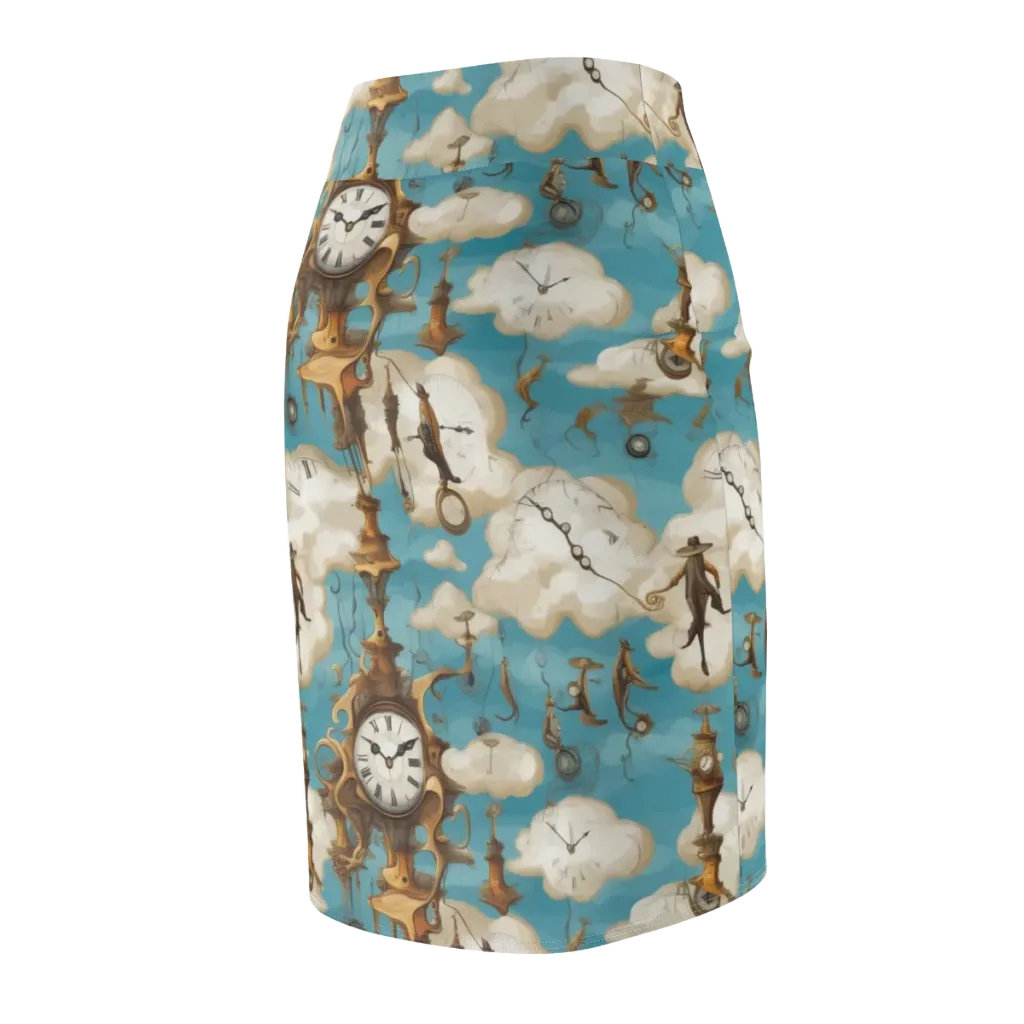 Clockwork Cloudscape on Pencil Skirt — Back Side