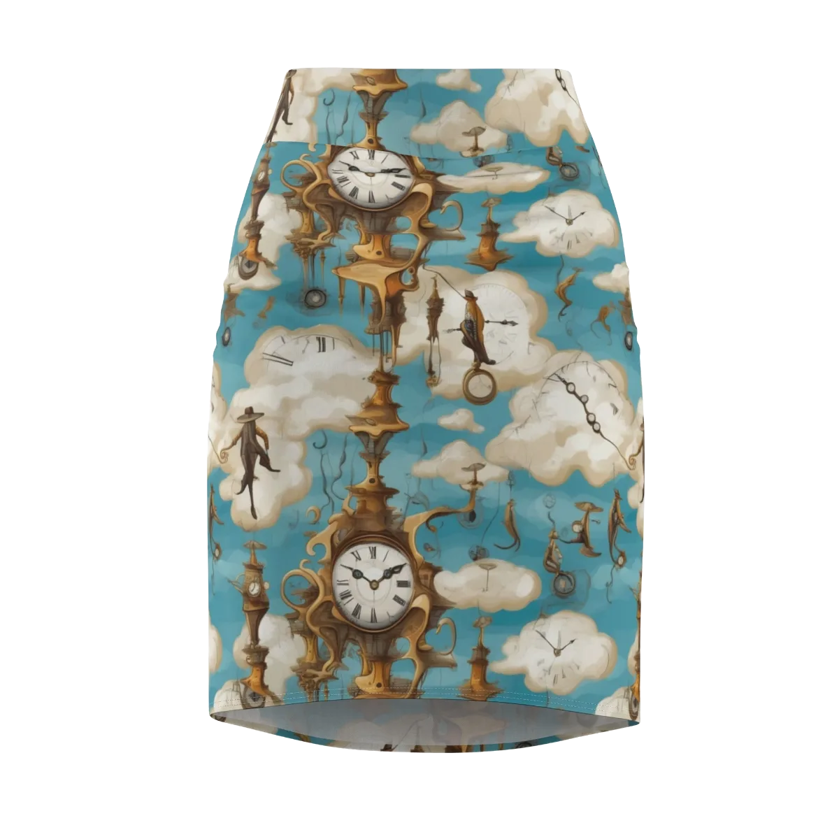 Clockwork Cloudscape on Pencil Skirt — Front
