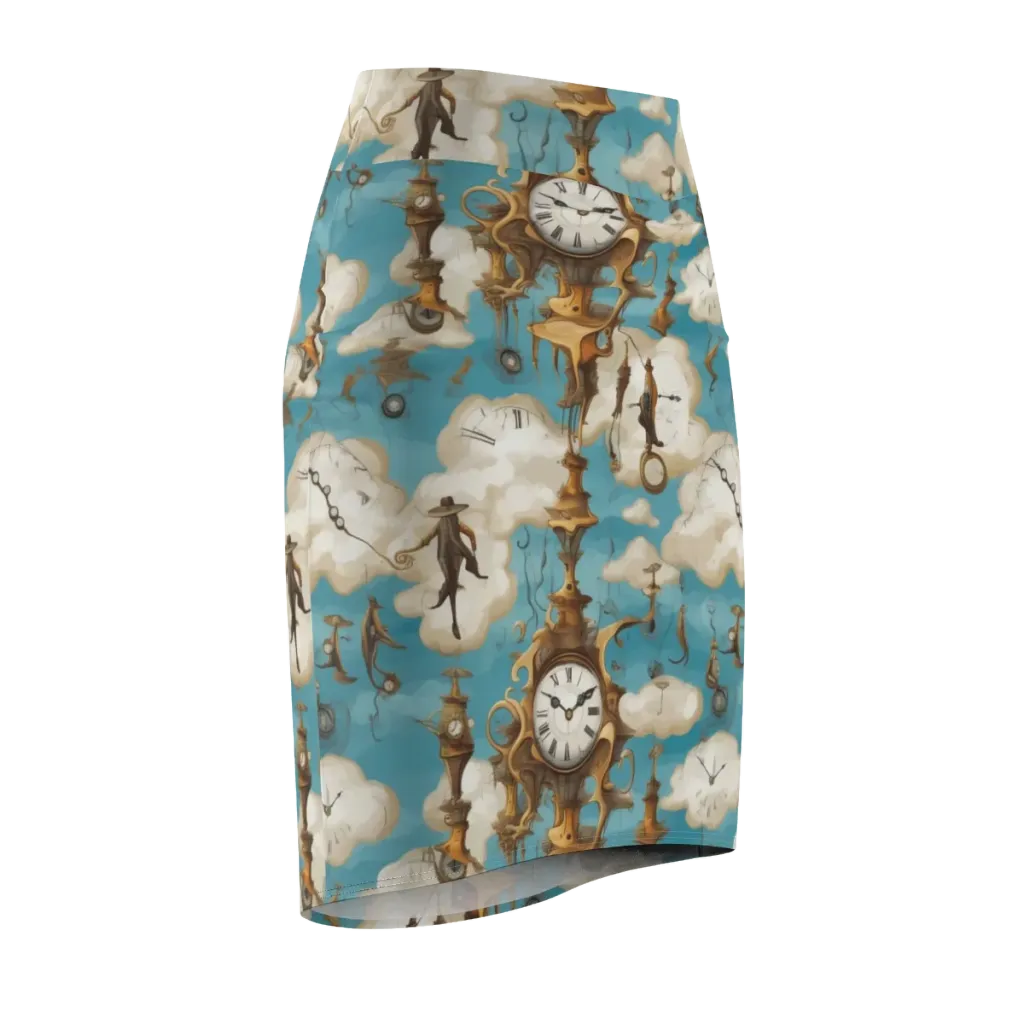 Clockwork Cloudscape on Pencil Skirt — Front Side