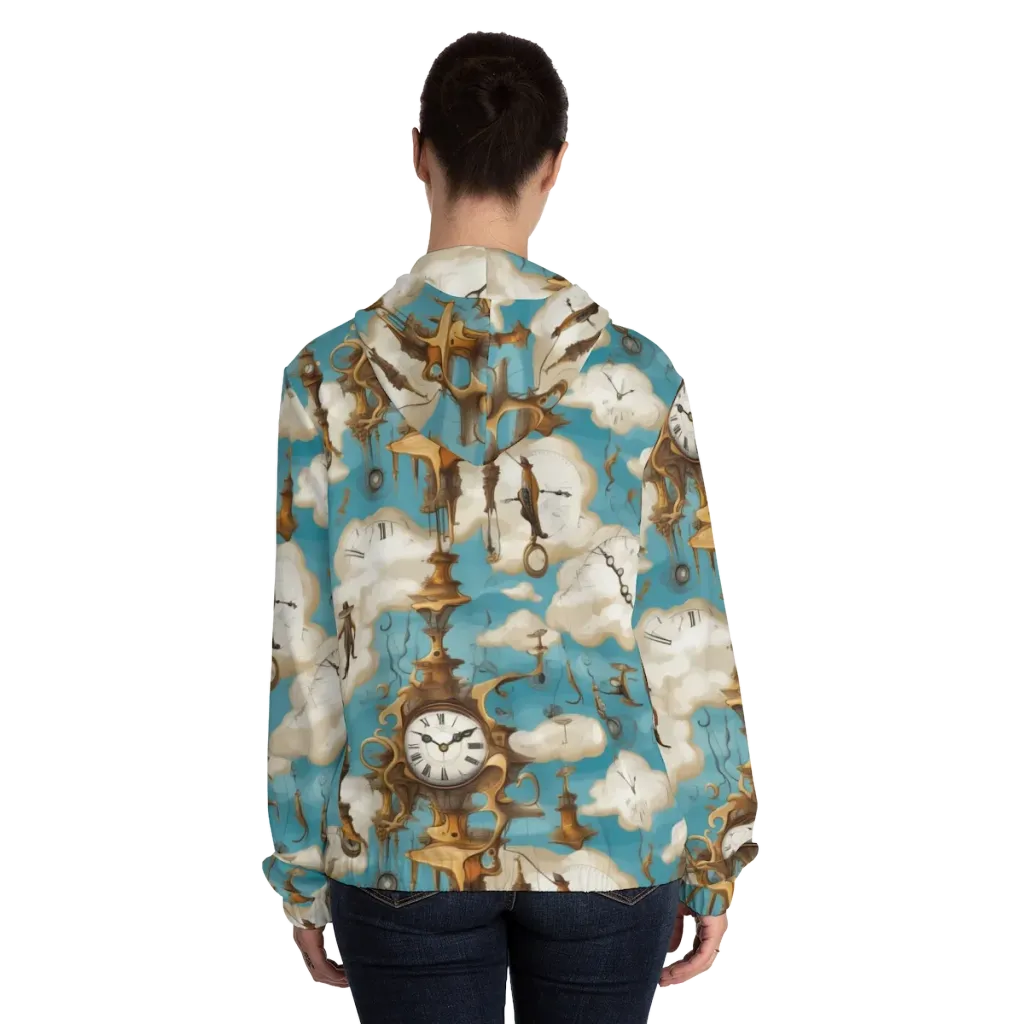 Clockwork Cloudscape on Women's Full-Zip Hoodie — Back On Person