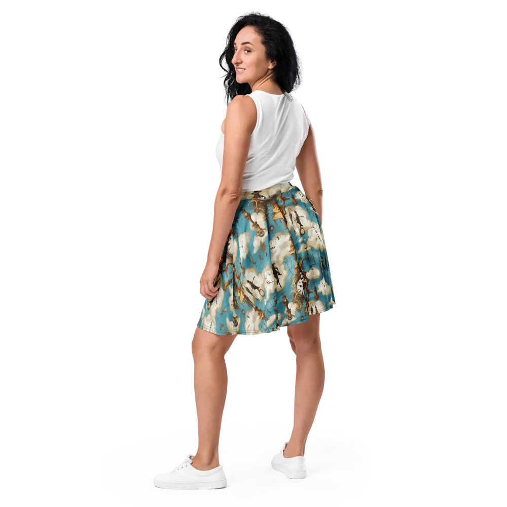 Clockwork Cloudscape on Skater Skirt — Back
