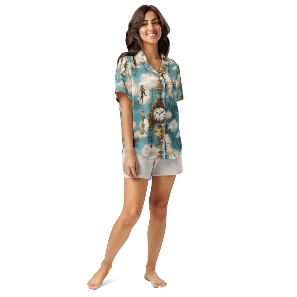 Clockwork Cloudscape on Women's Short Sleeve Pajama Top — Front