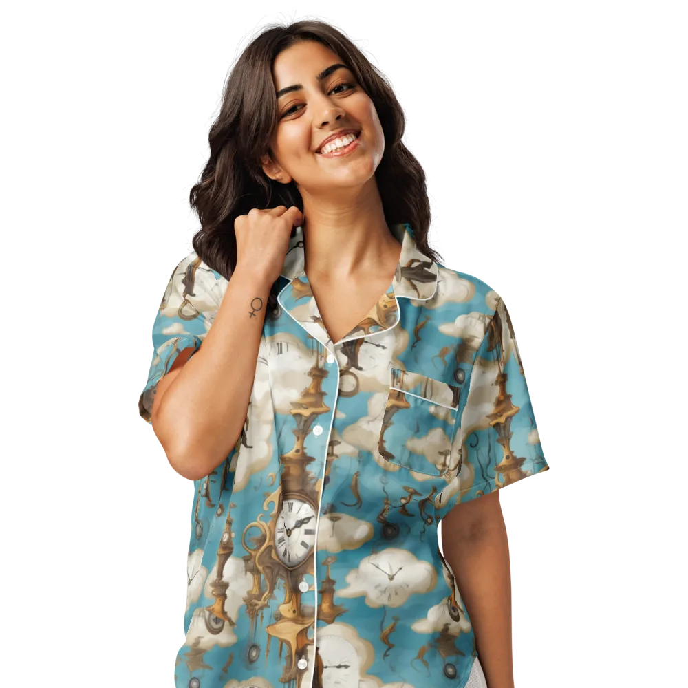 Clockwork Cloudscape on Women's Short Sleeve Pajama Top — Front