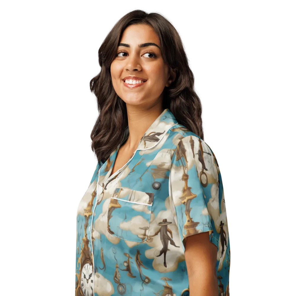 Clockwork Cloudscape on Women's Short Sleeve Pajama Top — Left Front