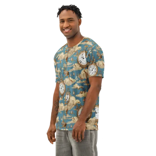 Cloudwork Clock on a Men's Cotton Crew Neck T-Shirt