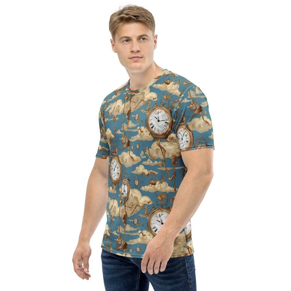 Cloudwork Clock on Men's Crew Neck T-Shirt — Left