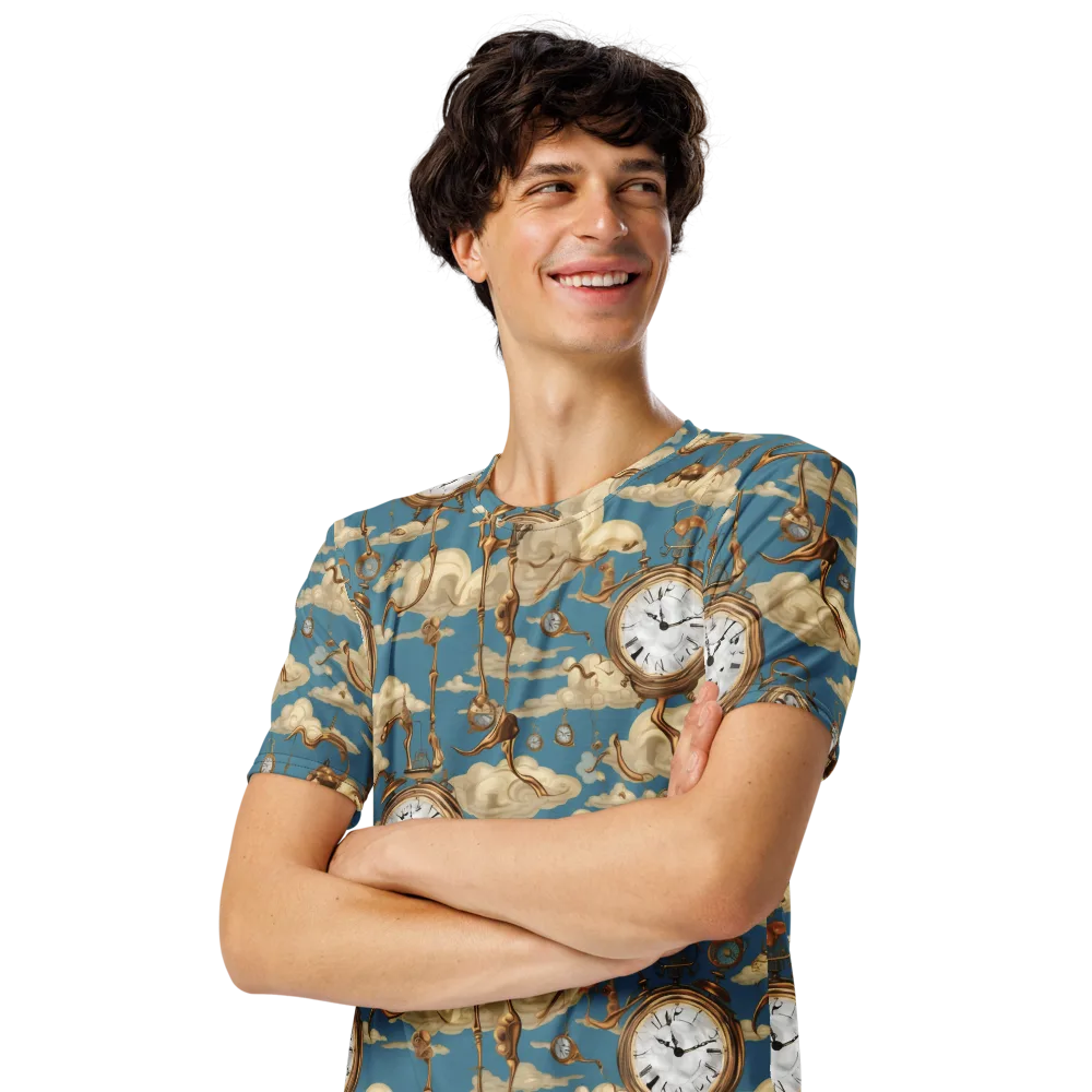 Cloudwork Clock on Men's Crew Neck T-Shirt — Left Front